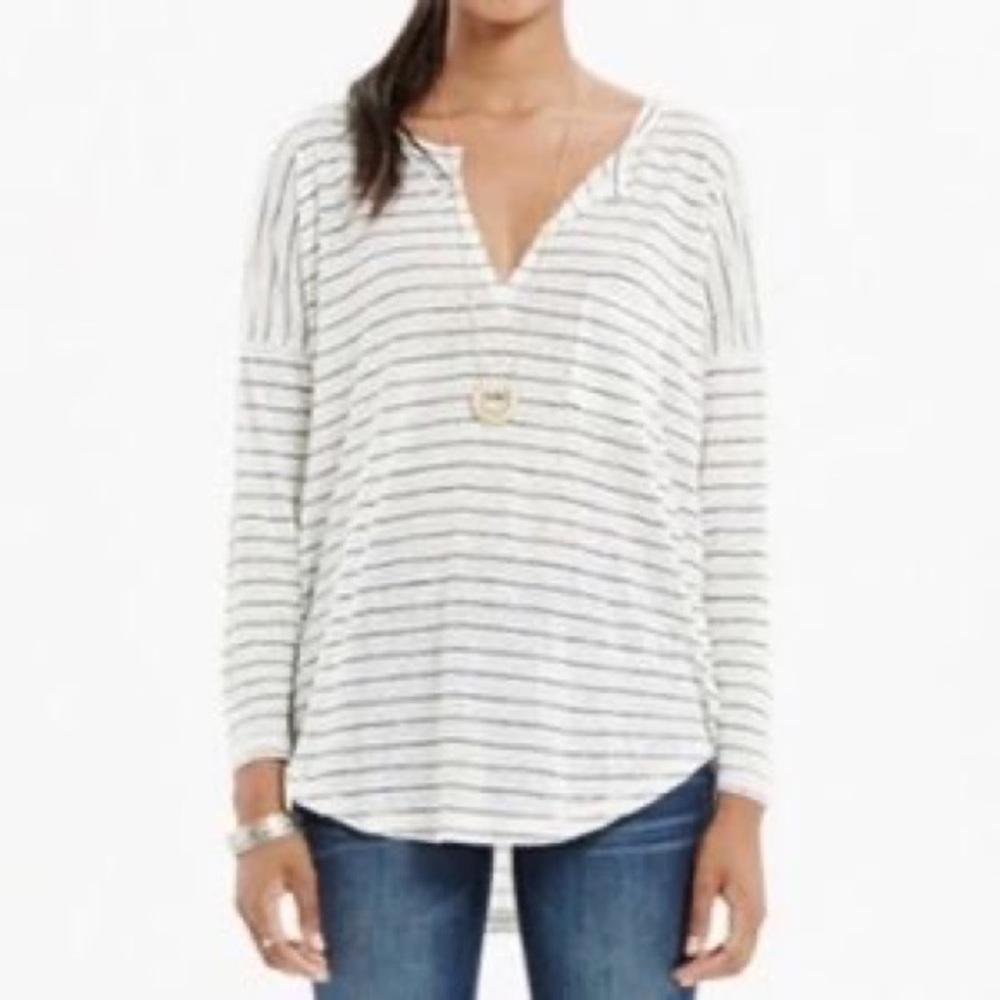 Madewell Linen Striped Three-Quarter Sleeve Tee